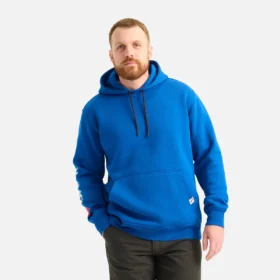 Huvtröja med tryck på ärmarna – herrhuvtröja i mörkblått