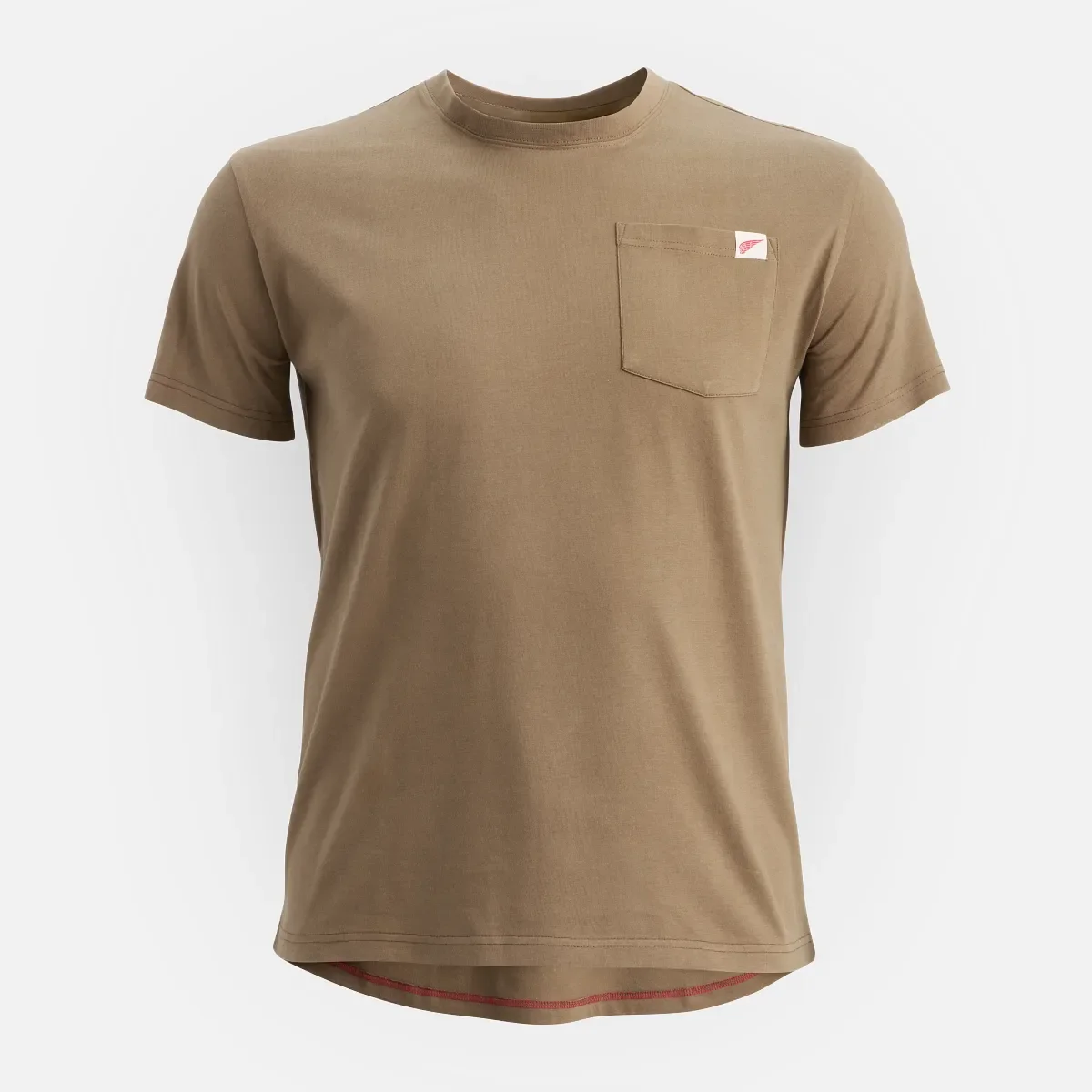 Kortärmad T-shirt med ficka – herr-T-shirt med korta ärmar i brunt