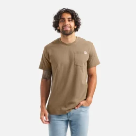 Kortärmad T-shirt med ficka – herr-T-shirt med korta ärmar i brunt