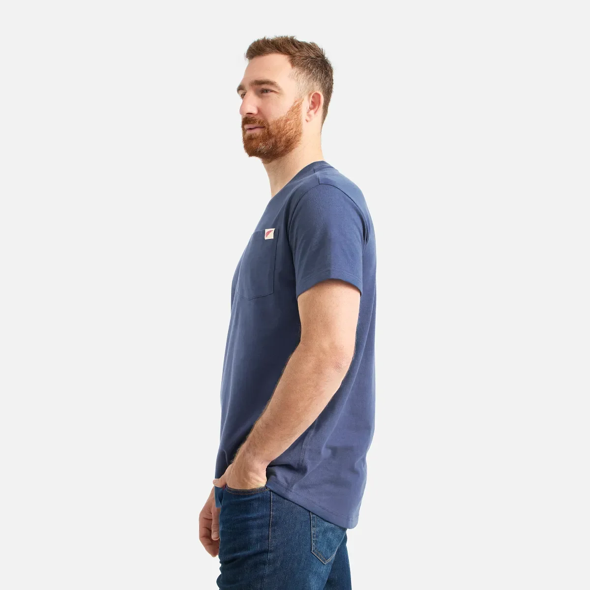 Kortärmad T-shirt med ficka – Herr-T-shirt med korta ärmar i marinblått