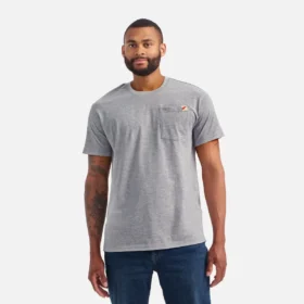 Kortärmad T-shirt med ficka – Herr-T-shirt med korta ärmar i melerat grått