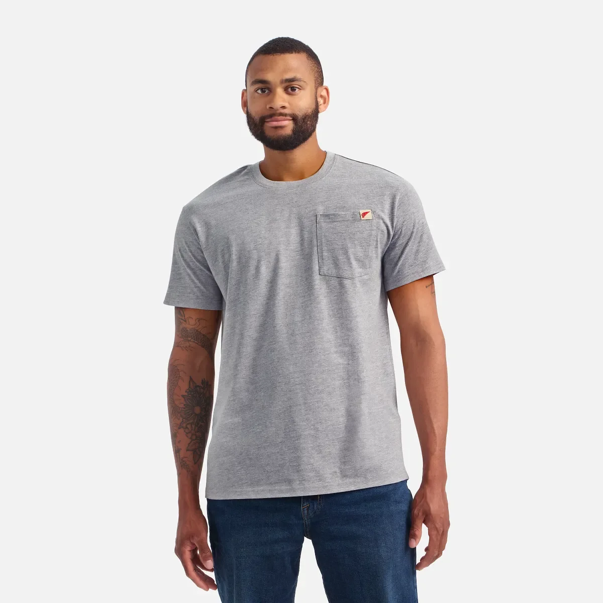 Kortärmad T-shirt med ficka – Herr-T-shirt med korta ärmar i melerat grått