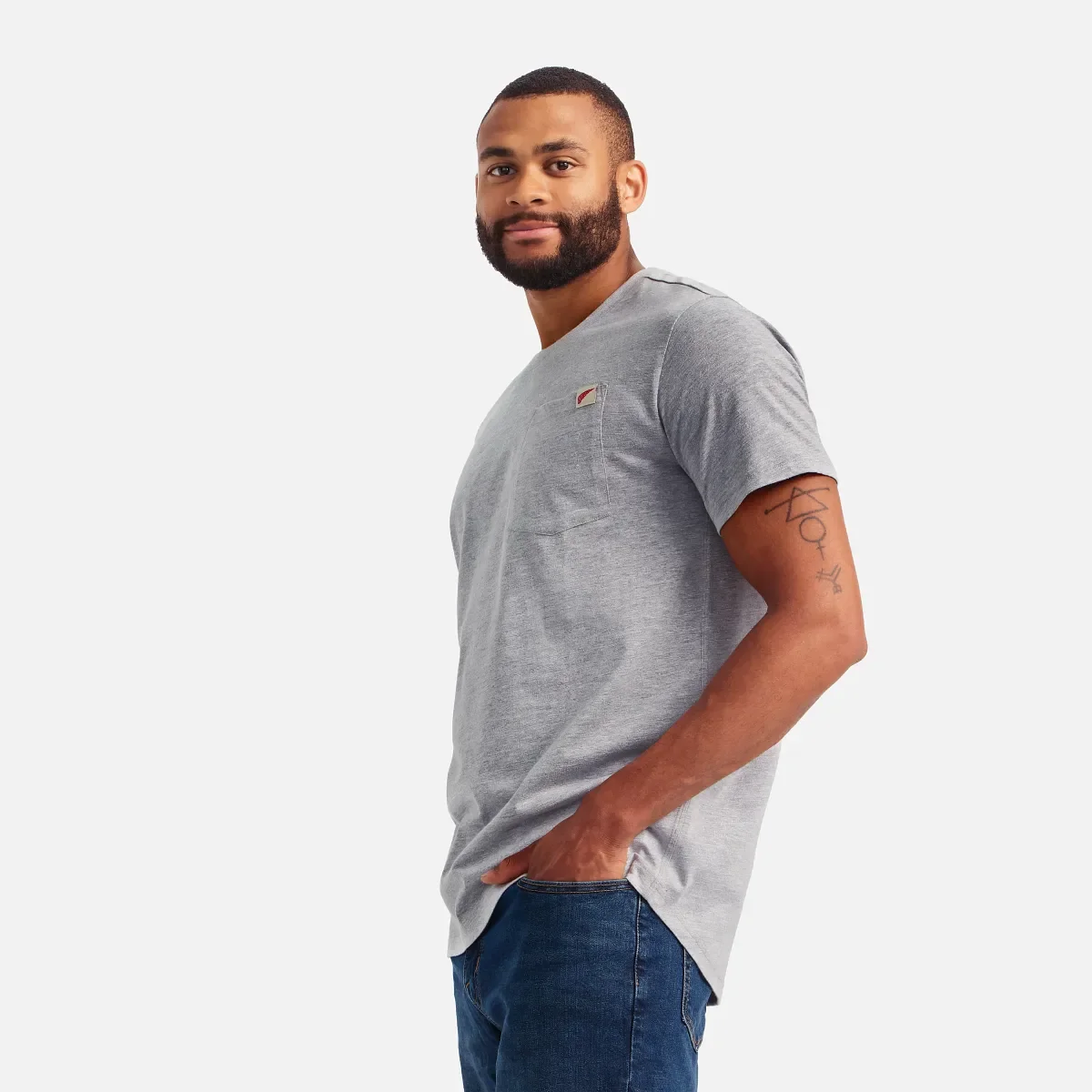 Kortärmad T-shirt med ficka – Herr-T-shirt med korta ärmar i melerat grått