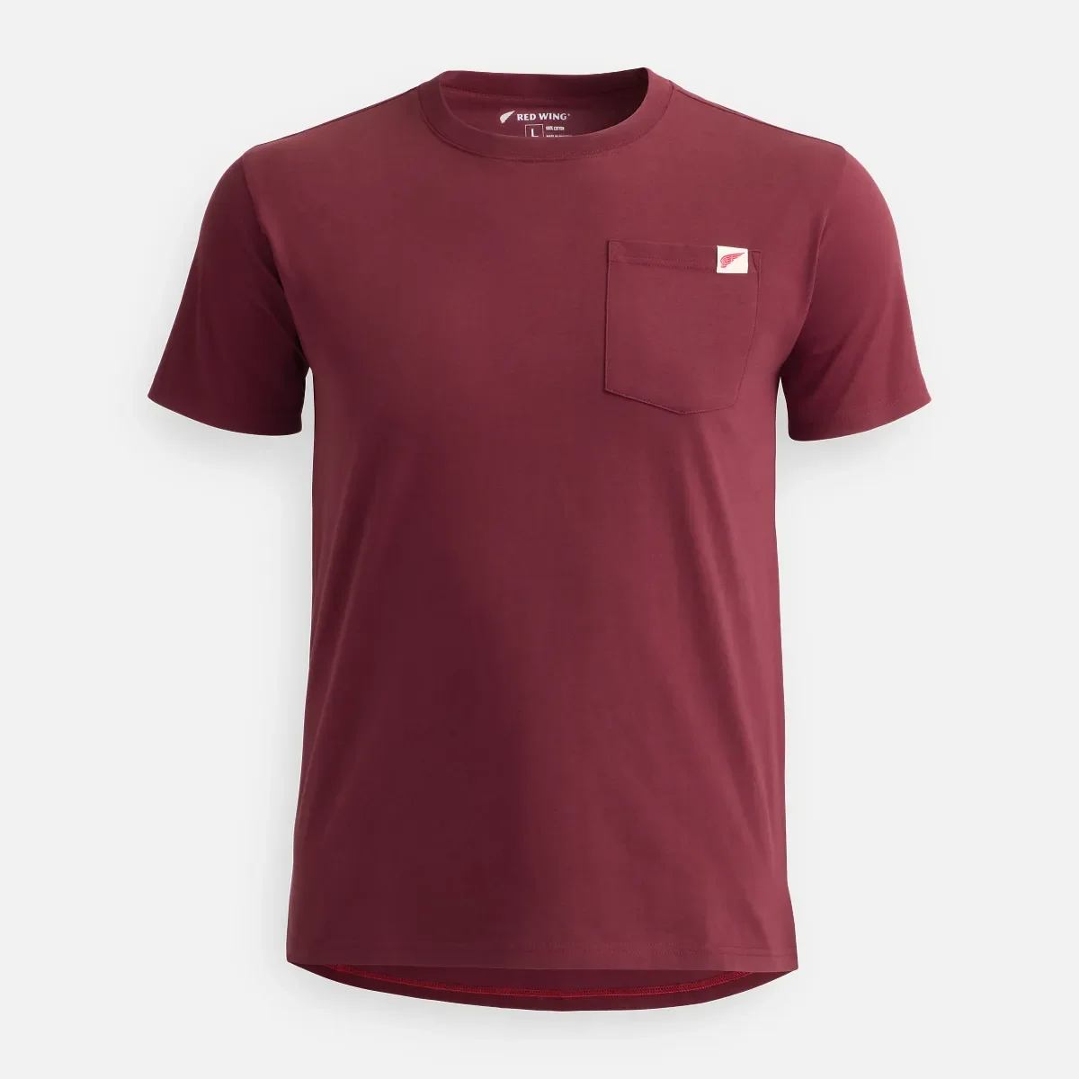 Kortärmad T-shirt med ficka – herr-T-shirt med korta ärmar i vinrött