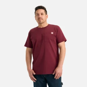 Kortärmad T-shirt med ficka – herr-T-shirt med korta ärmar i vinrött
