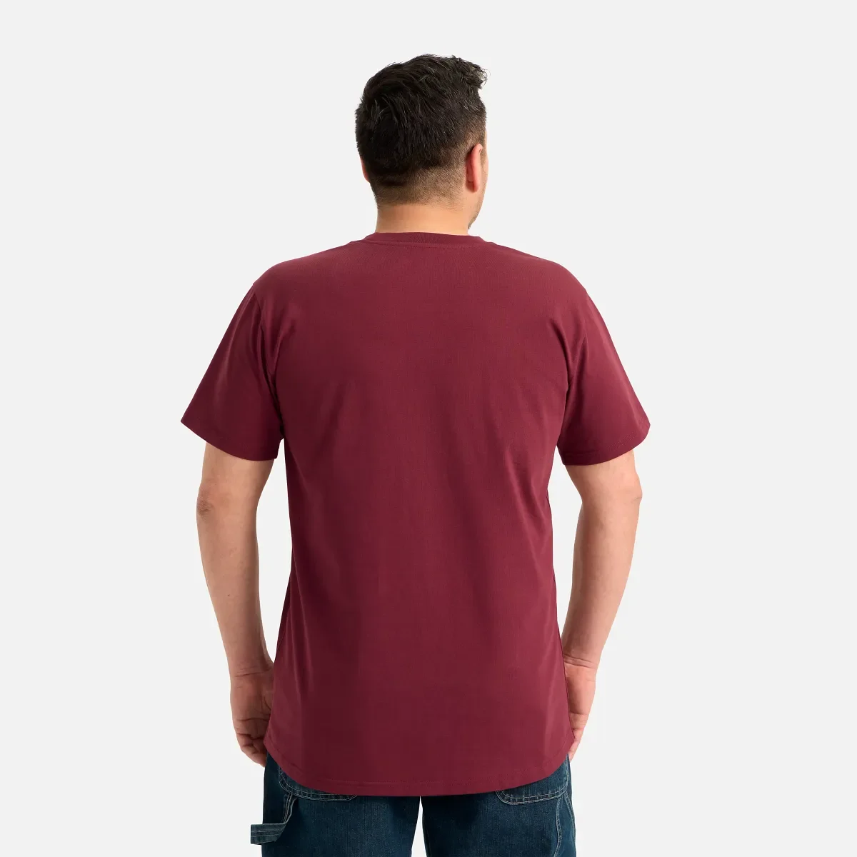 Kortärmad T-shirt med ficka – herr-T-shirt med korta ärmar i vinrött