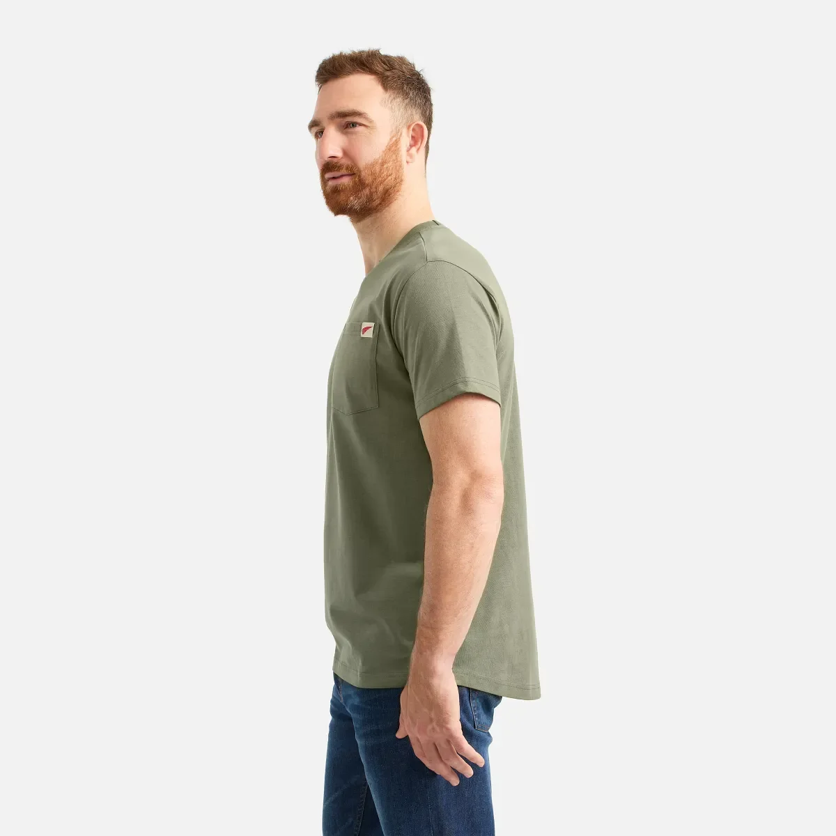 Kortärmad T-shirt med ficka Kortärmad T-shirt för herr i olivgrönt