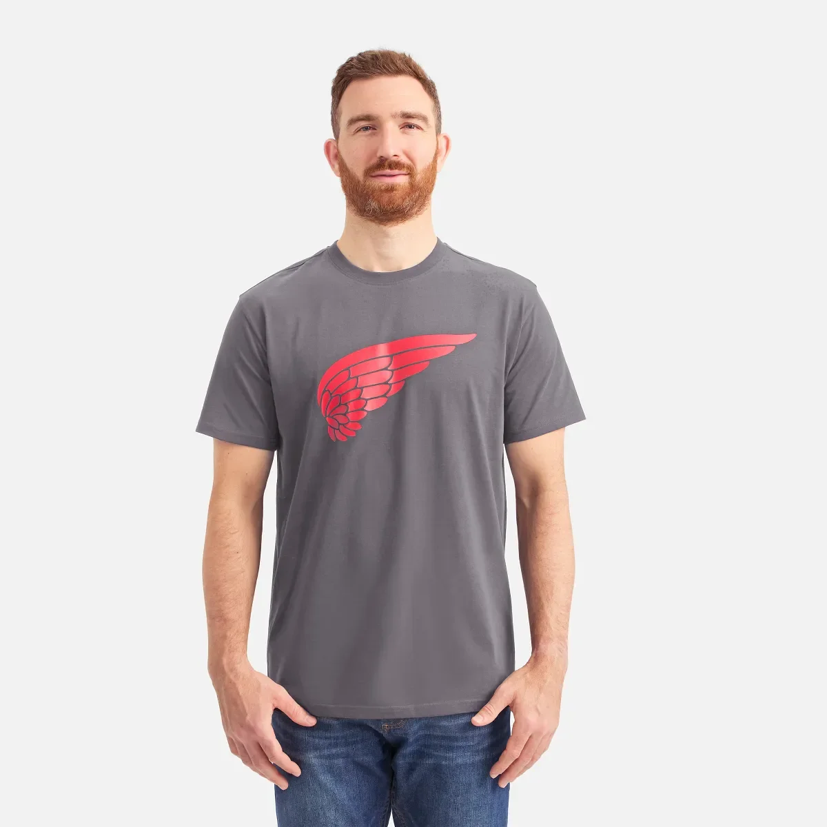 Kortärmad T-shirt med vinge – Herr-T-shirt med korta ärmar i mörkgrått