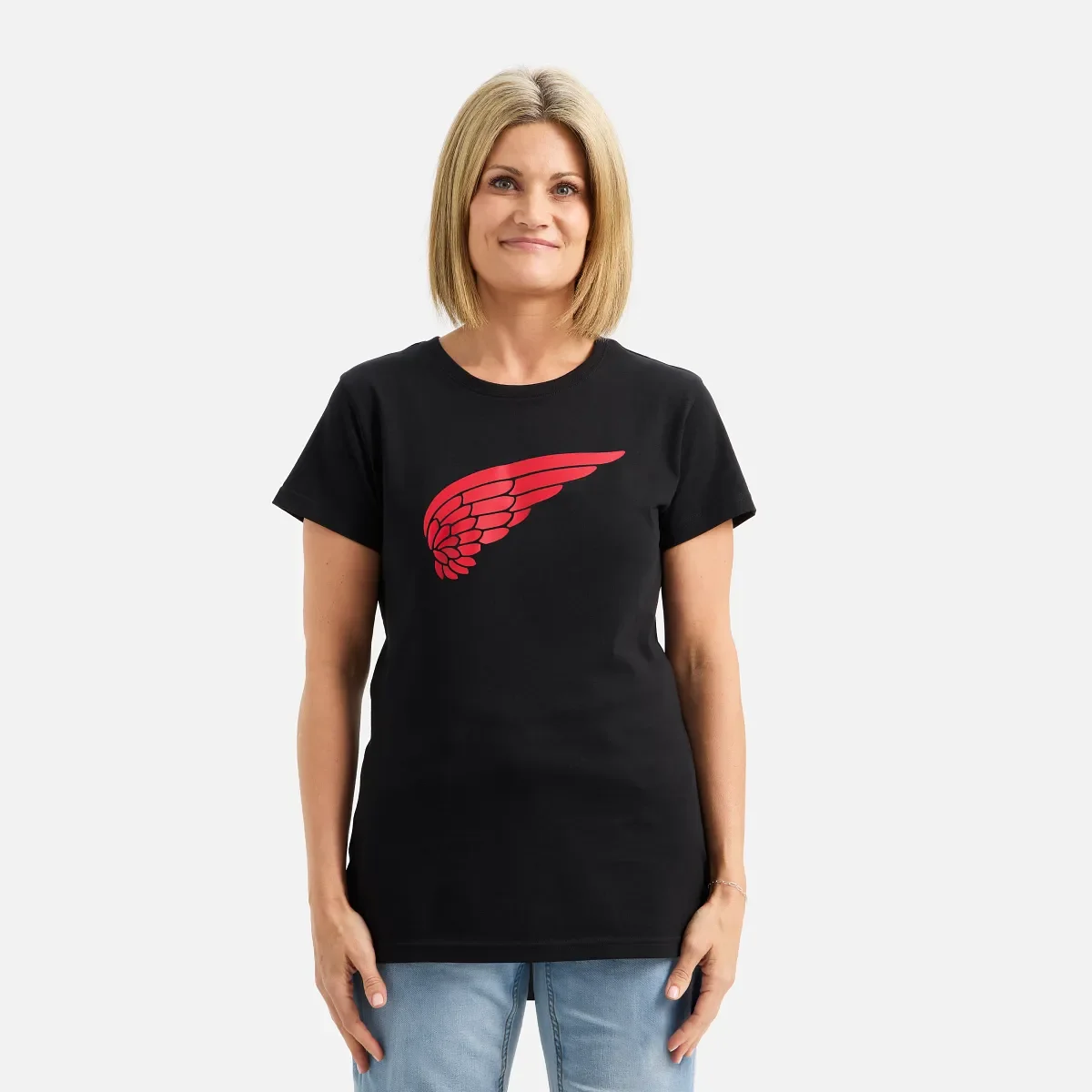 Kortärmad Wing-T-shirt, dam-T-shirt med korta ärmar i svart
