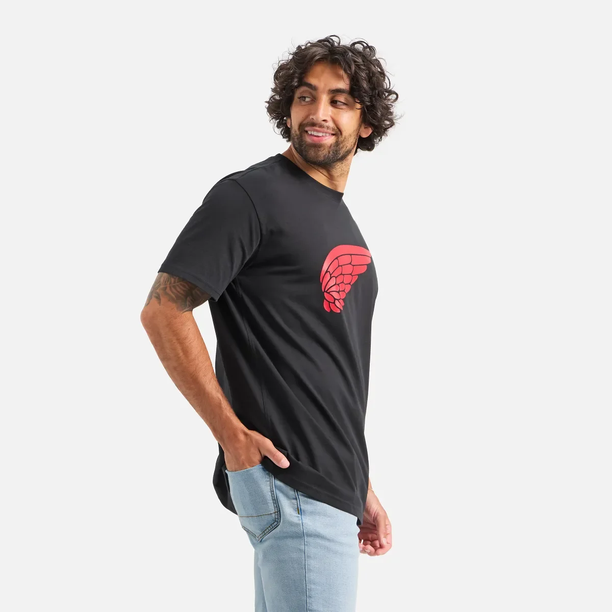 Kortärmad Wing-T-shirt, herr, i svart