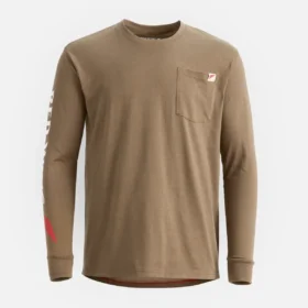 Långärmad T-shirt med ficka och tryck på ärmen – herr-T-shirt i brunt