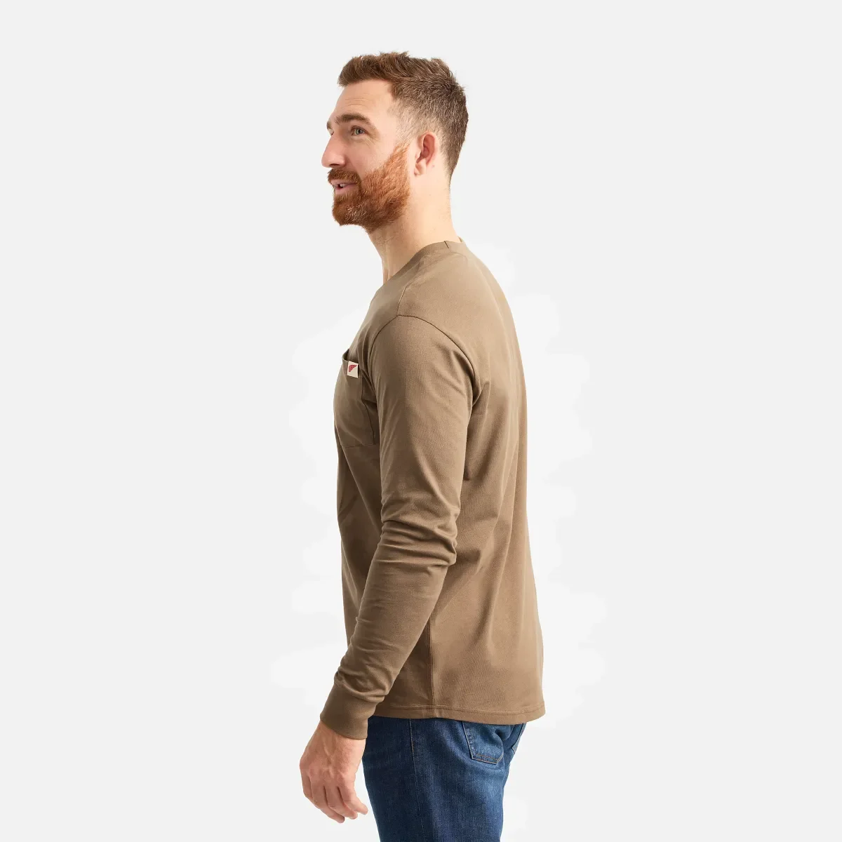 Långärmad T-shirt med ficka och tryck på ärmen – herr-T-shirt i brunt