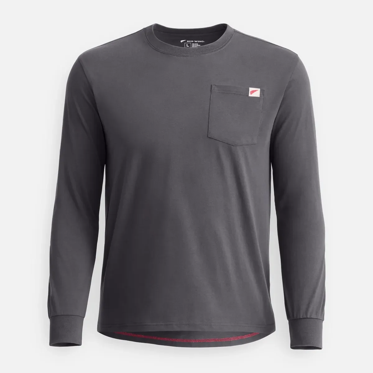 Långärmad T-shirt med ficka och tryck på ärmen – herr-T-shirt i färgen Asphalt