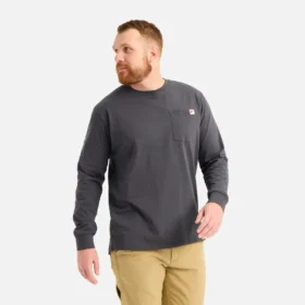 Långärmad T-shirt med ficka och tryck på ärmen – herr-T-shirt i färgen Asphalt