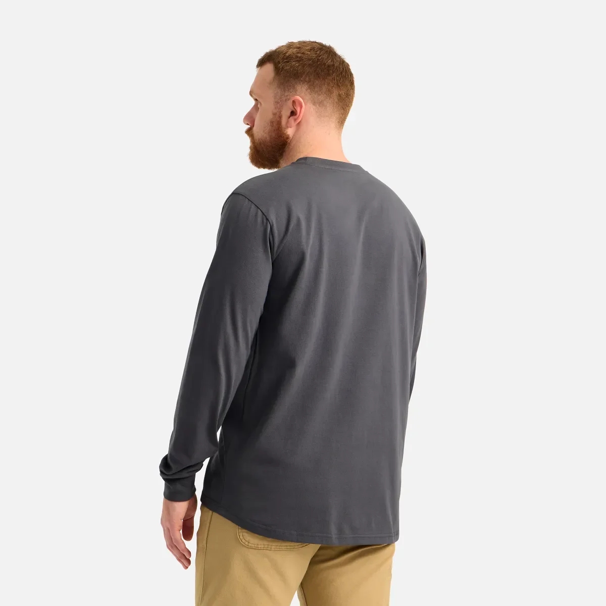 Långärmad T-shirt med ficka och tryck på ärmen – herr-T-shirt i färgen Asphalt