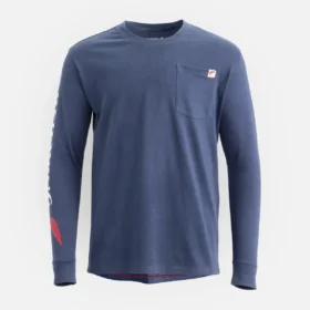 Långärmad T-shirt med ficka och tryck på ärmen – herr-T-shirt i marinblått