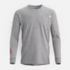 Långärmad T-shirt med ficka och tryck på ärmen – herr-T-shirt i melerad grå