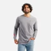Långärmad T-shirt med ficka och tryck på ärmen – herr-T-shirt i melerad grå
