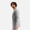 Långärmad T-shirt med ficka och tryck på ärmen – herr-T-shirt i melerad grå