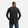 Långärmad T-shirt med ficka och tryck på ärmen – herr-T-shirt i svart