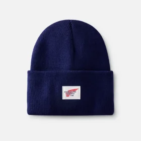 Mössa med logotyp i stickat, unisex, marinblå