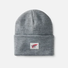 Stickad mössa med logotyp, unisex, stickad mössa i ljusgrå melerad