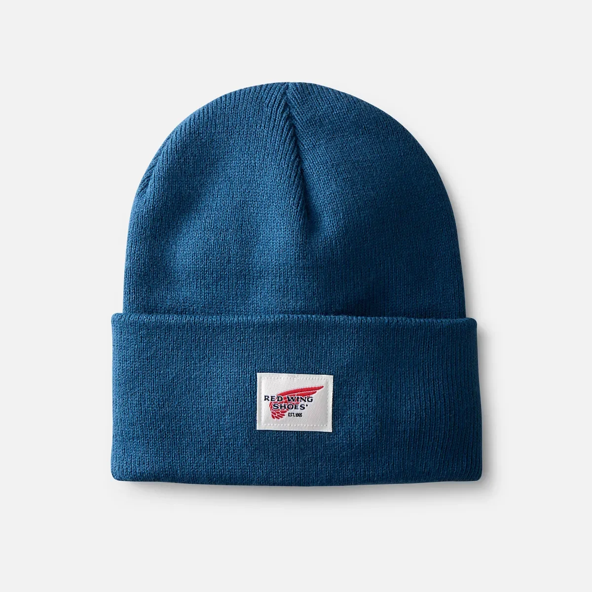 Stickad mössa med logotyp, unisex Stickad mössa med uppvikt kant i blått