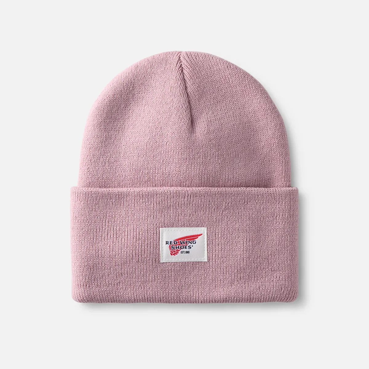 Stickad mössa med logotyp, unisex Stickad mössa med uppvikt kant i ljusrosa