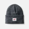 Stickad mössa med logotyp, unisex, stickad mössa med uppvikt kant i mörkgrå melerad